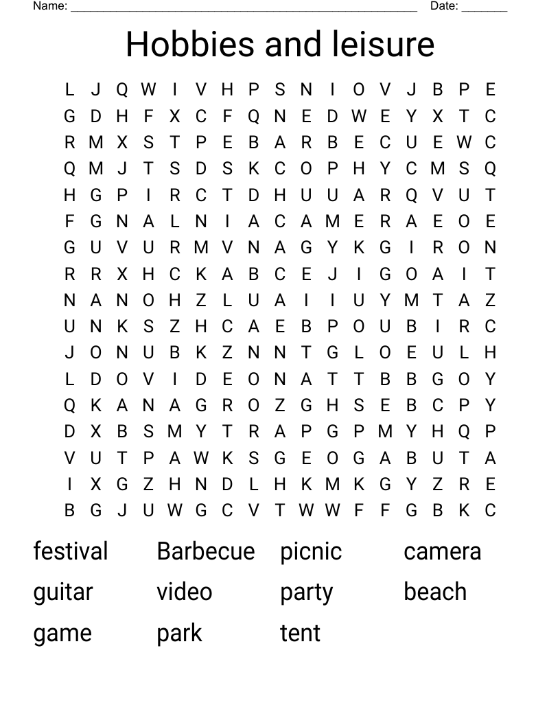Hobbies and leisure  Word Search