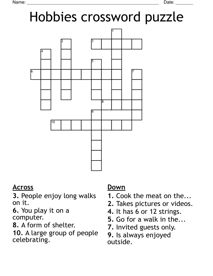 Hobbies crossword puzzle