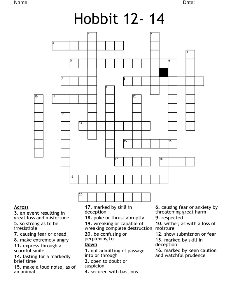Hobbit 12- 14 Crossword