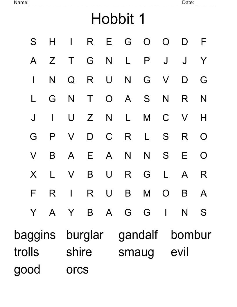 Hobbit 1 Word Search