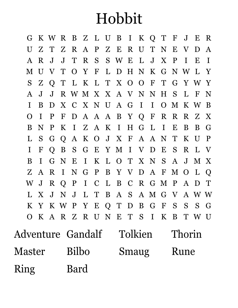Hobbit Word Search