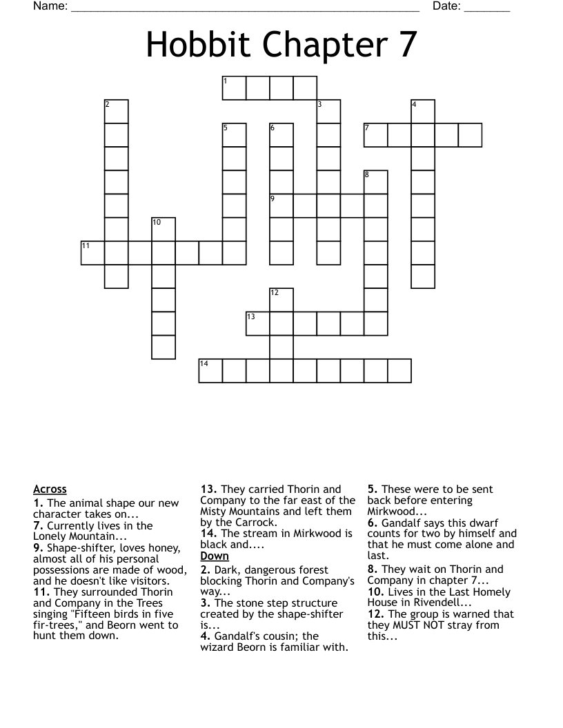 Hobbit Chapter 7 Crossword