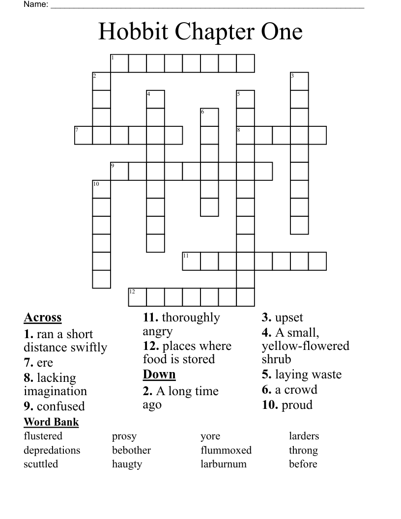 Hobbit Chapter One Crossword