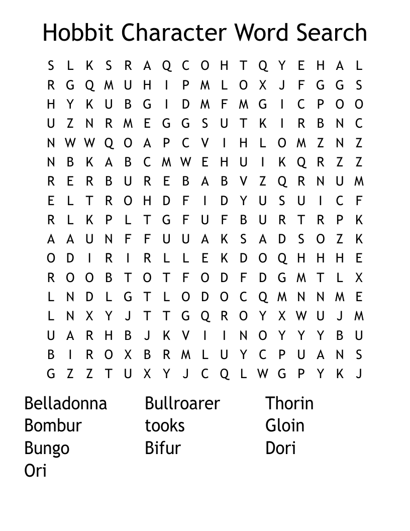 Hobbit Character Word Search