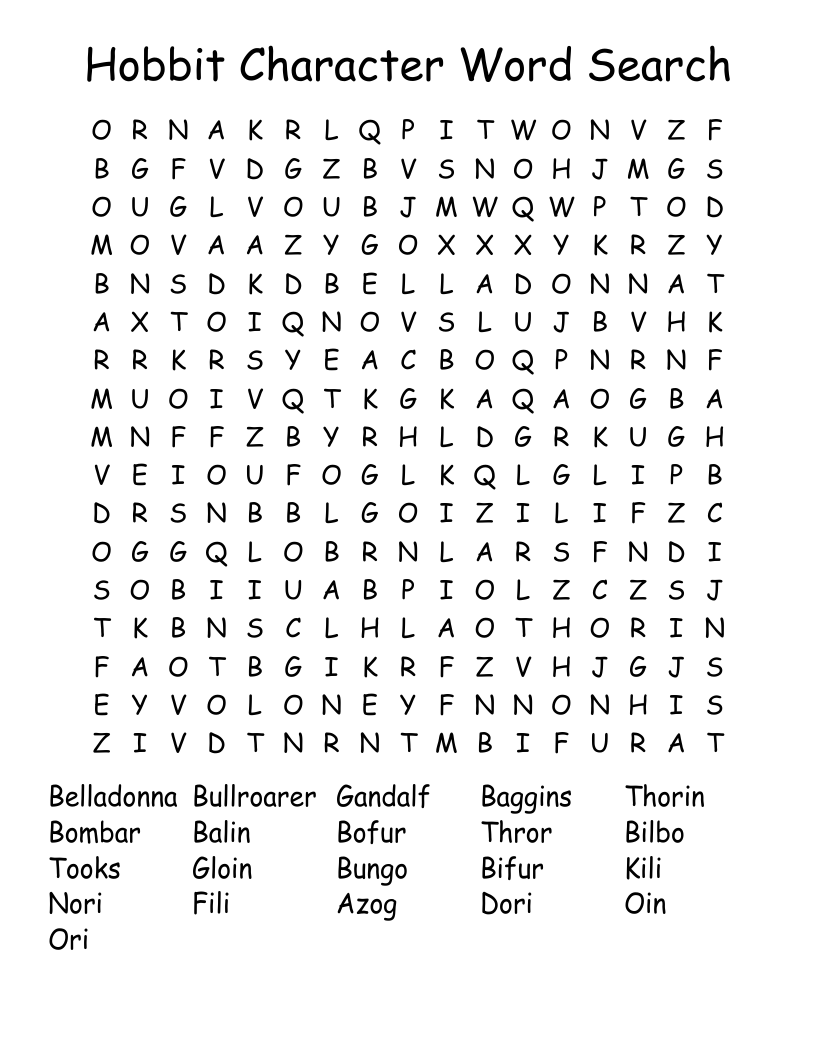 Hobbit Character Word Search