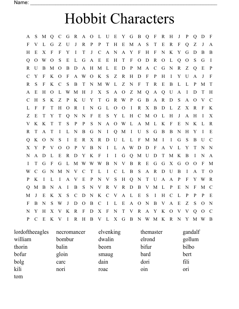 Hobbit Characters Word Search