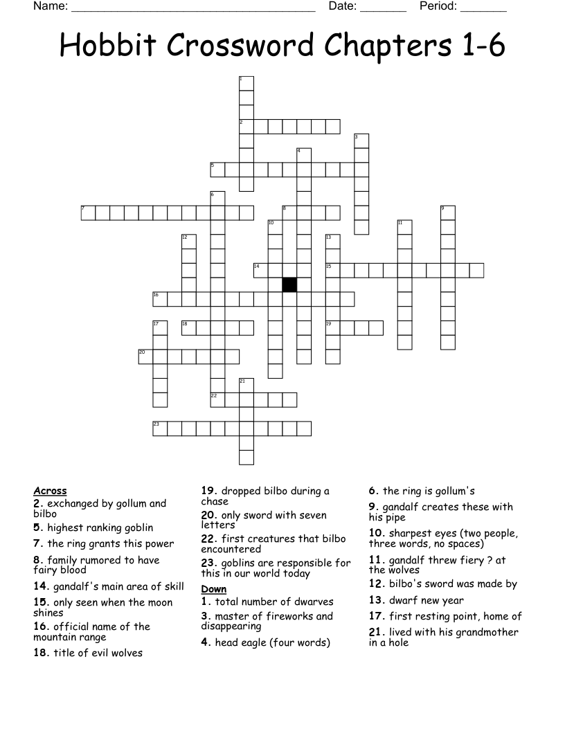 Hobbit Crossword Chapters 1-6