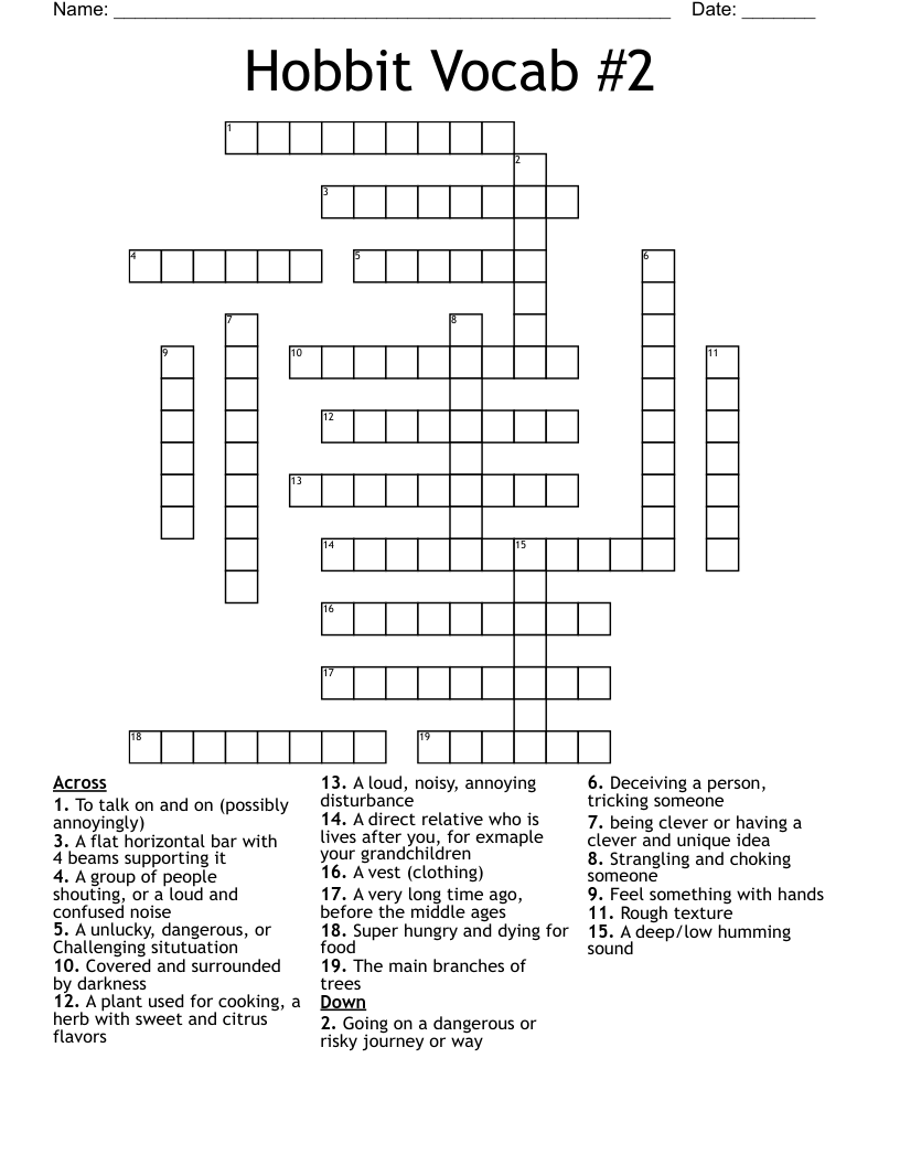 Hobbit Vocab #2 Crossword