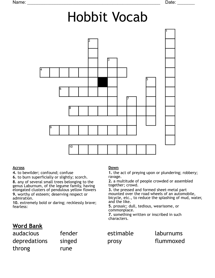 Hobbit Vocab  Crossword