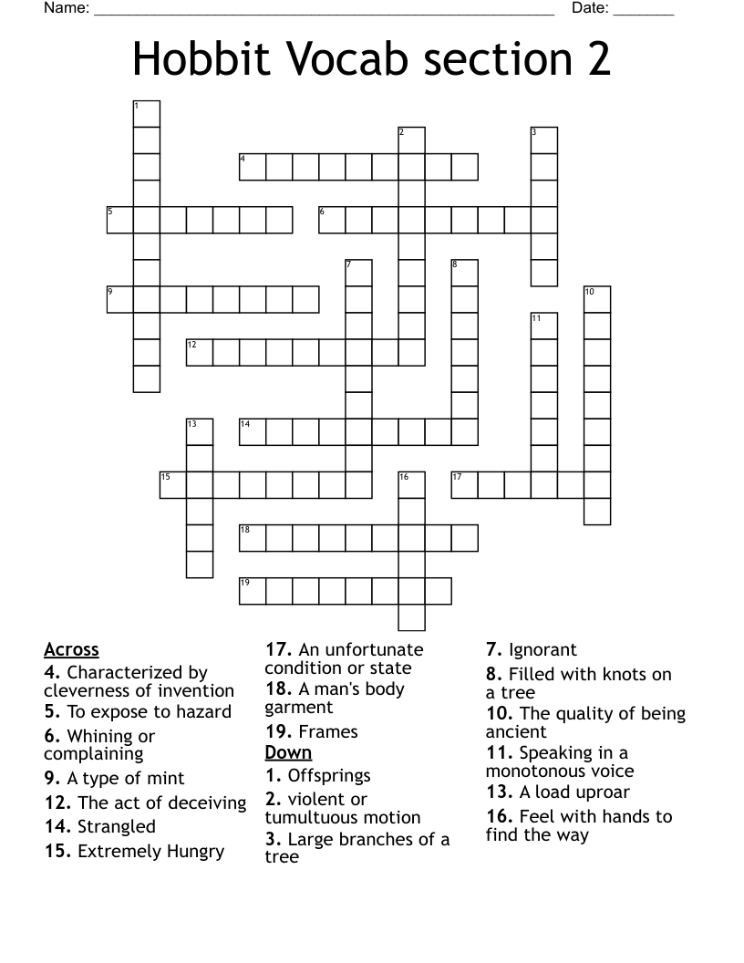 Hobbit Vocab section 2 Crossword
