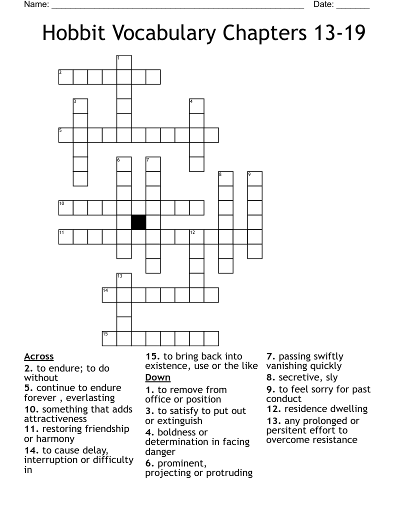 Hobbit Vocabulary Chapters 13-19 Crossword