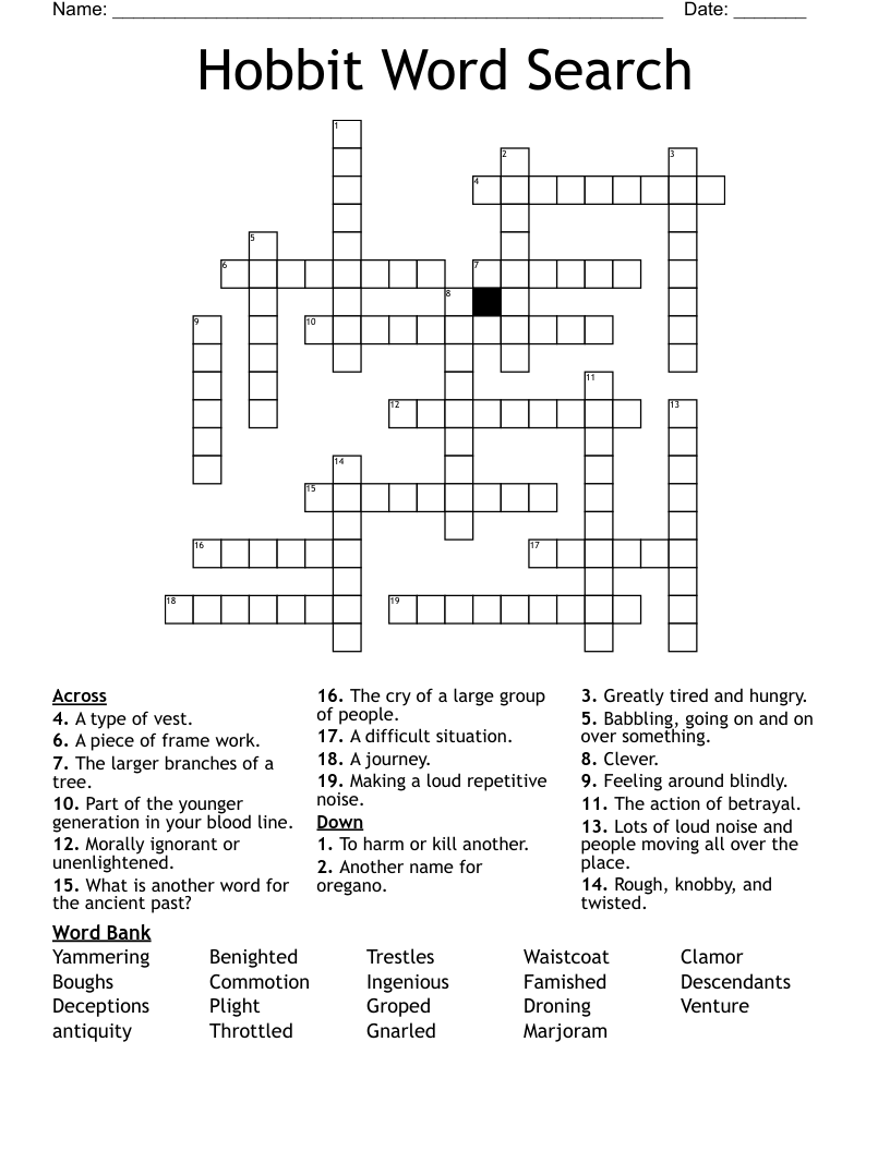 Hobbit Word Search Crossword
