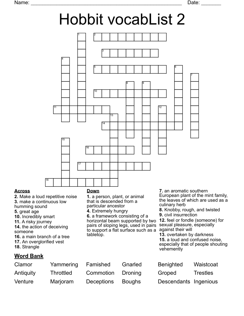 Hobbit vocabList 2 Crossword