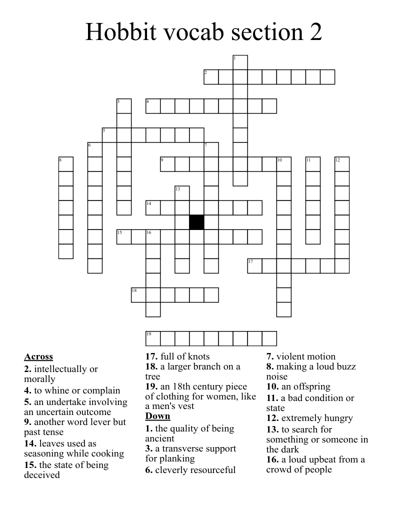 Hobbit vocab section 2 Crossword