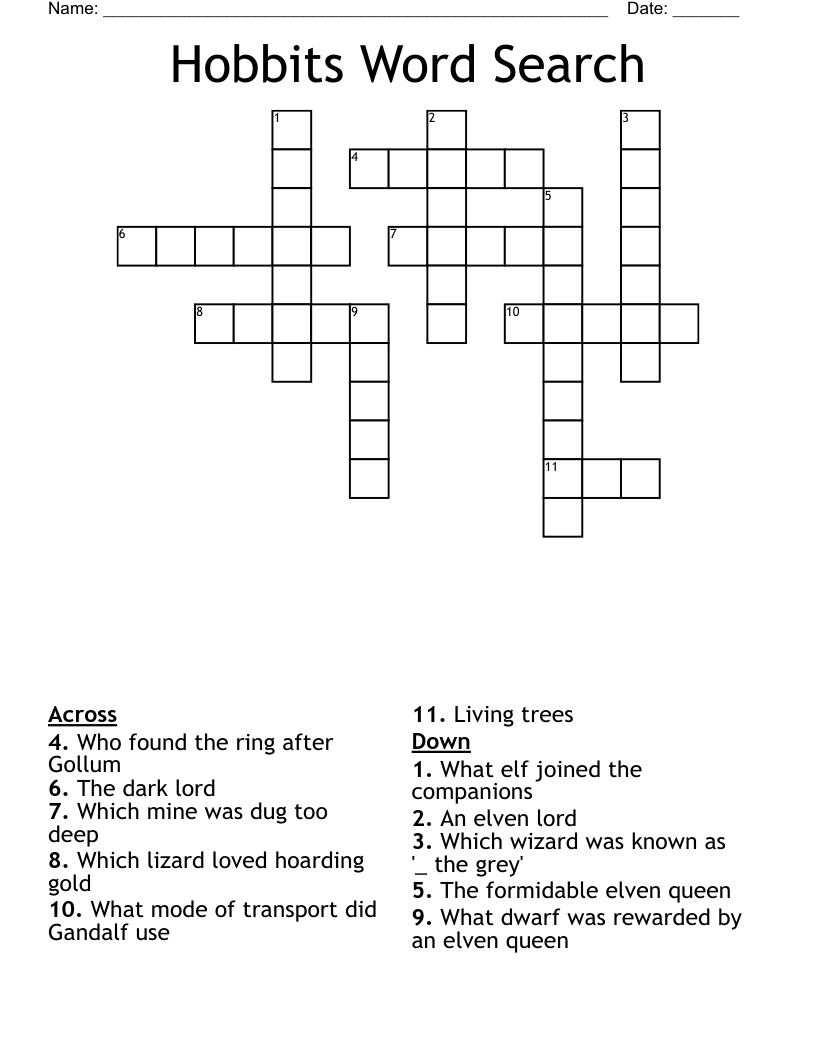 Hobbits Word Search Crossword