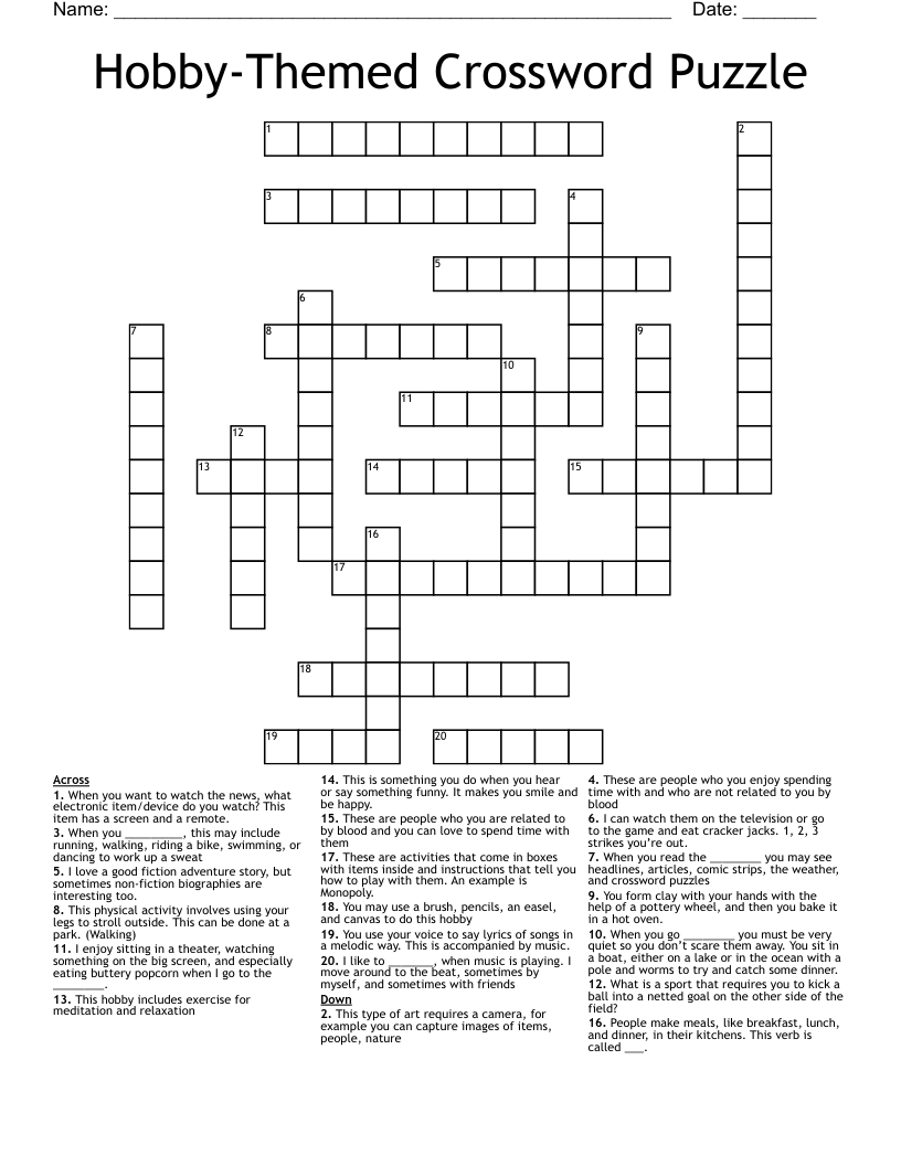 Hobby-Themed Crossword Puzzle