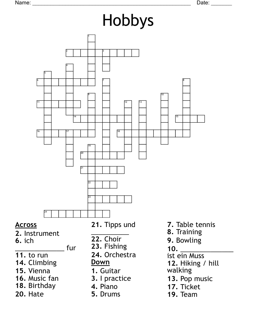 Hobbys Crossword