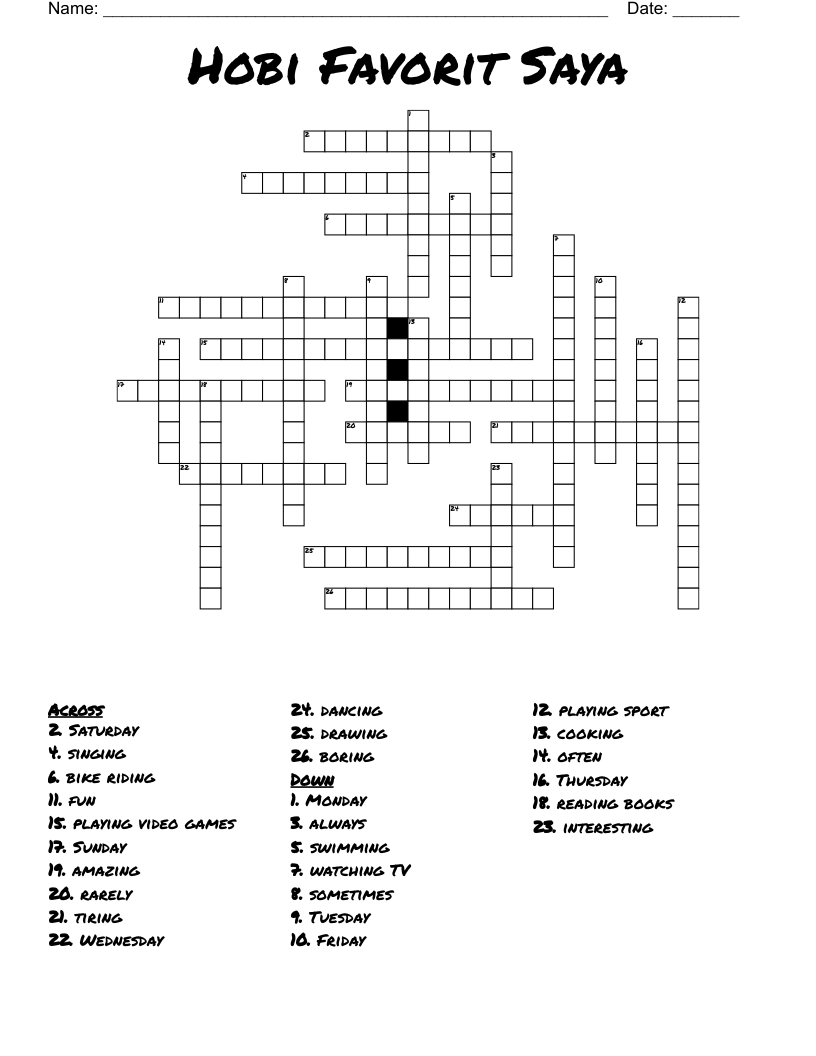 Hobi Favorit Saya Crossword