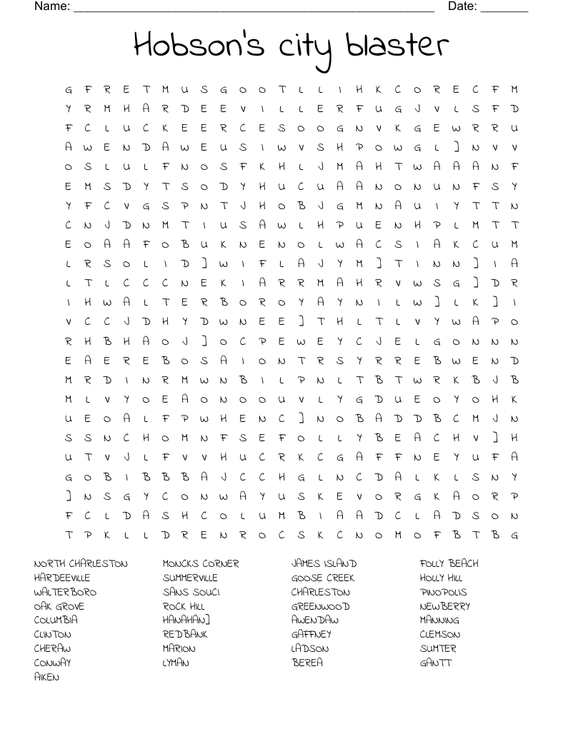 Hobson's city blaster Word Search