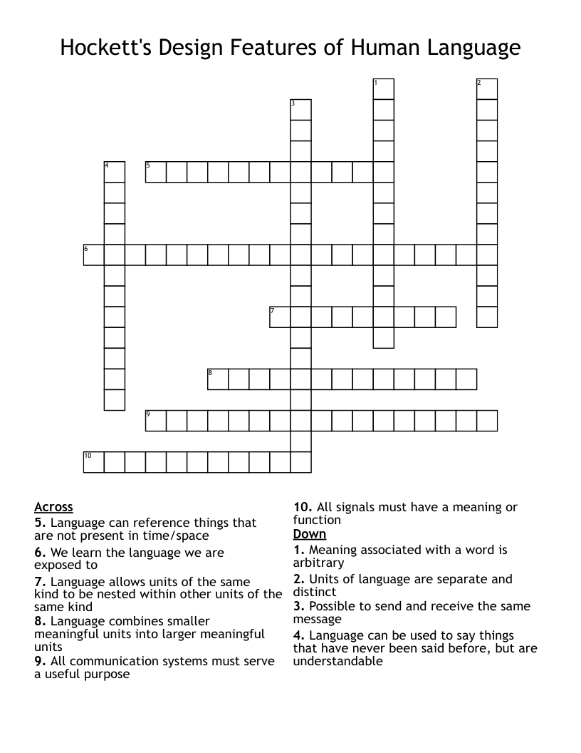 Hockett's Design Features of Human Language Crossword