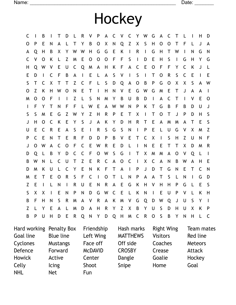 Hockey Word Search