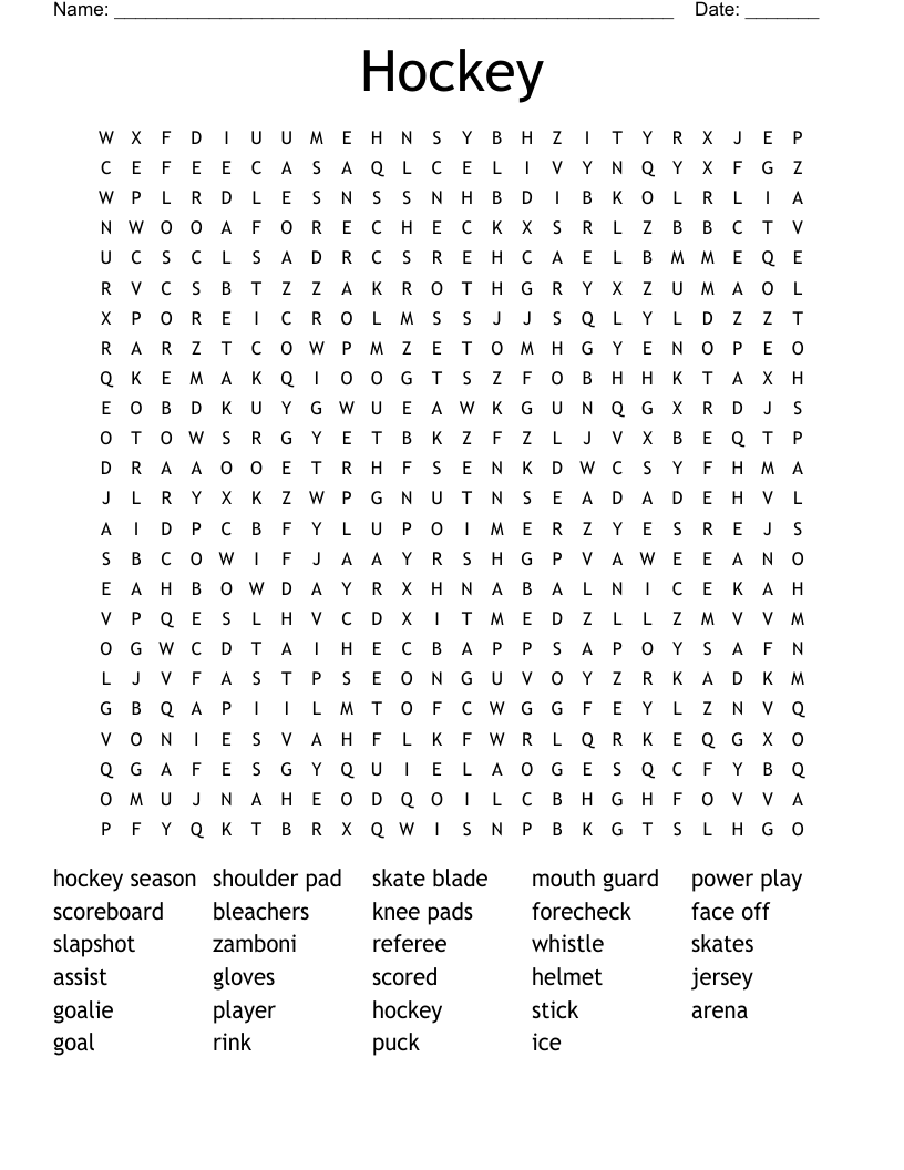 Hockey Word Search