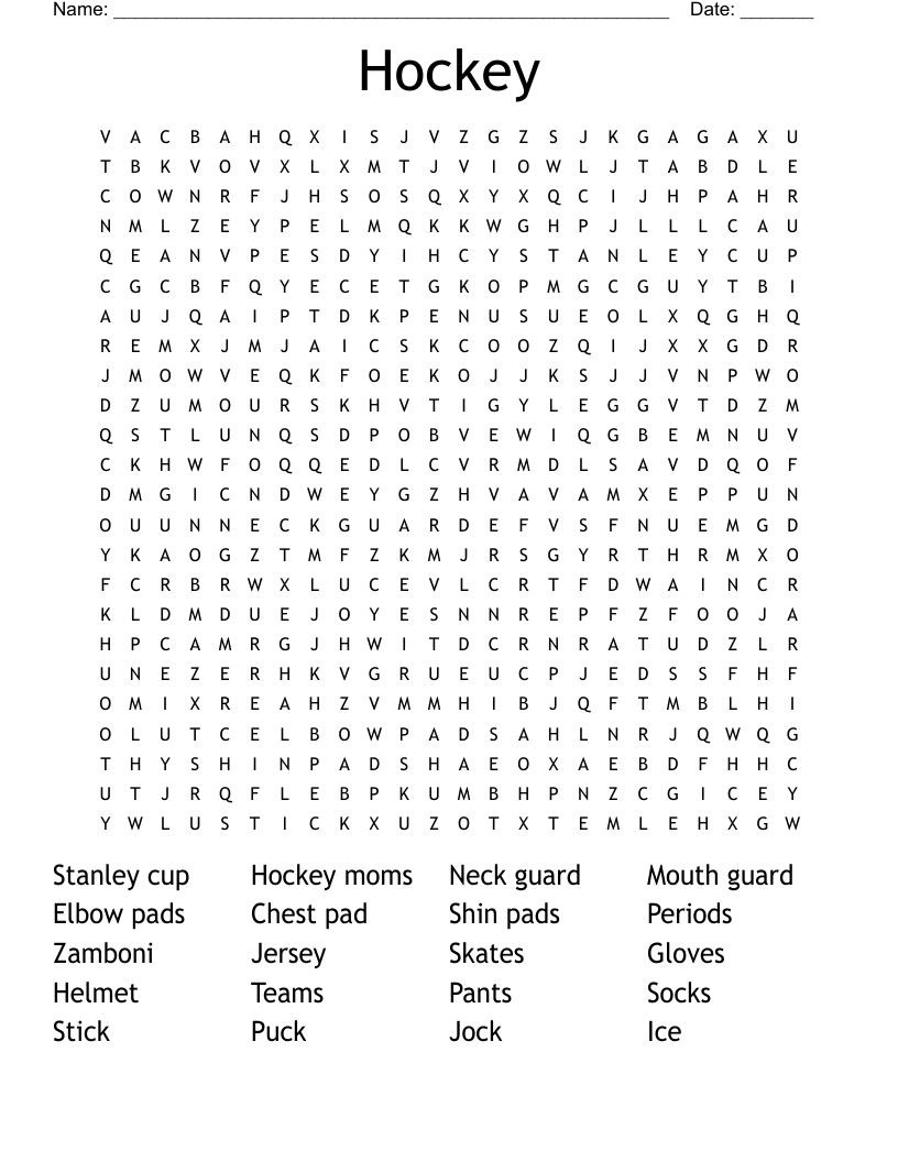 Hockey Word Search