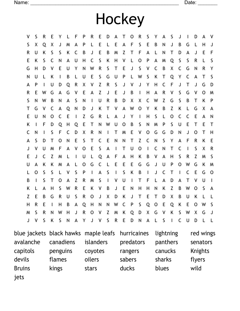 Hockey Word Search