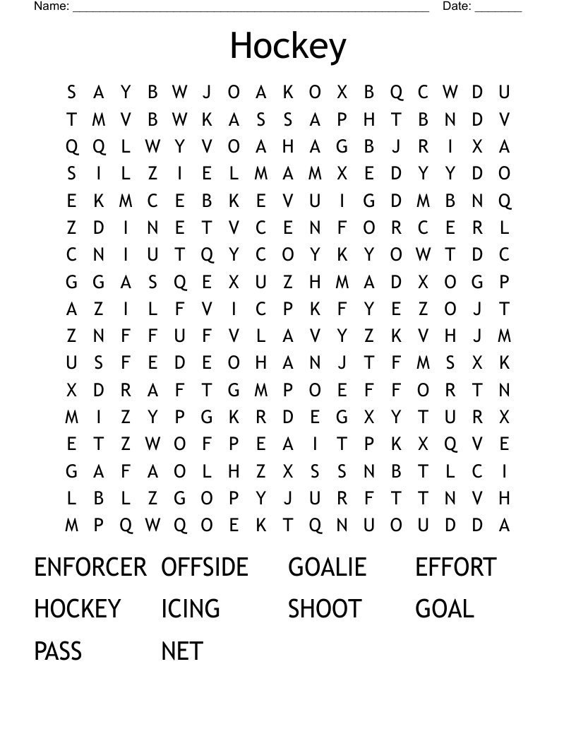 Hockey Word Search