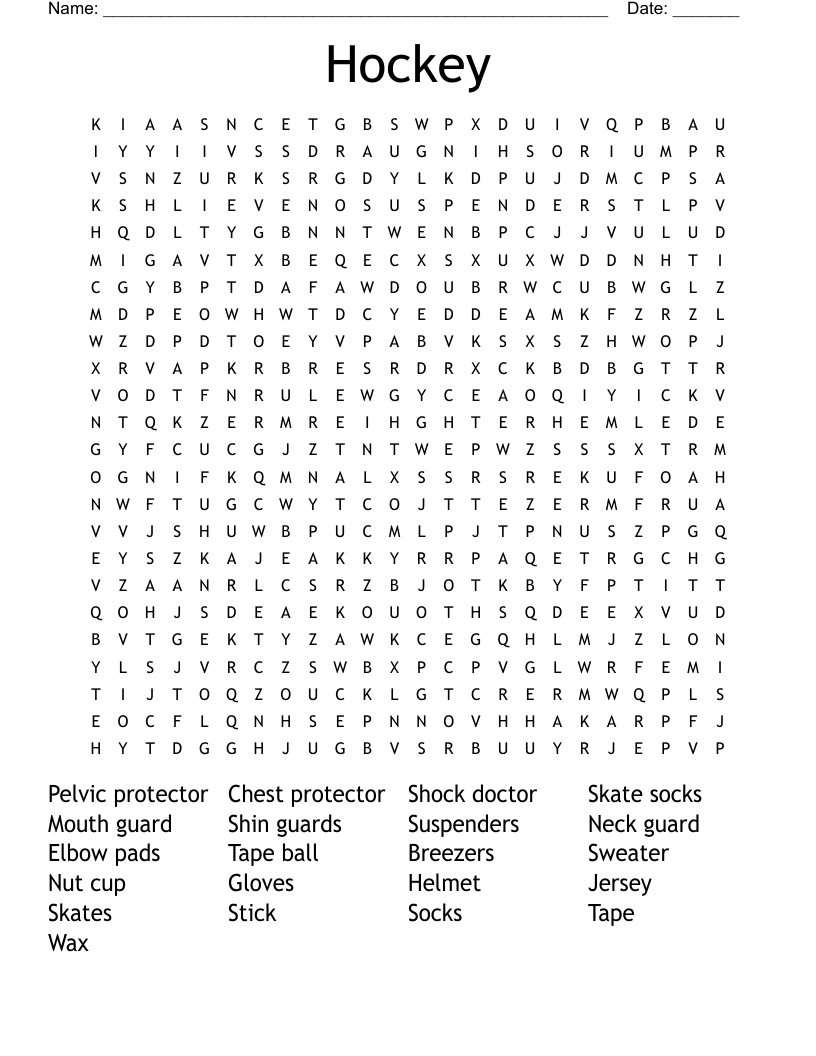 Hockey Word Search