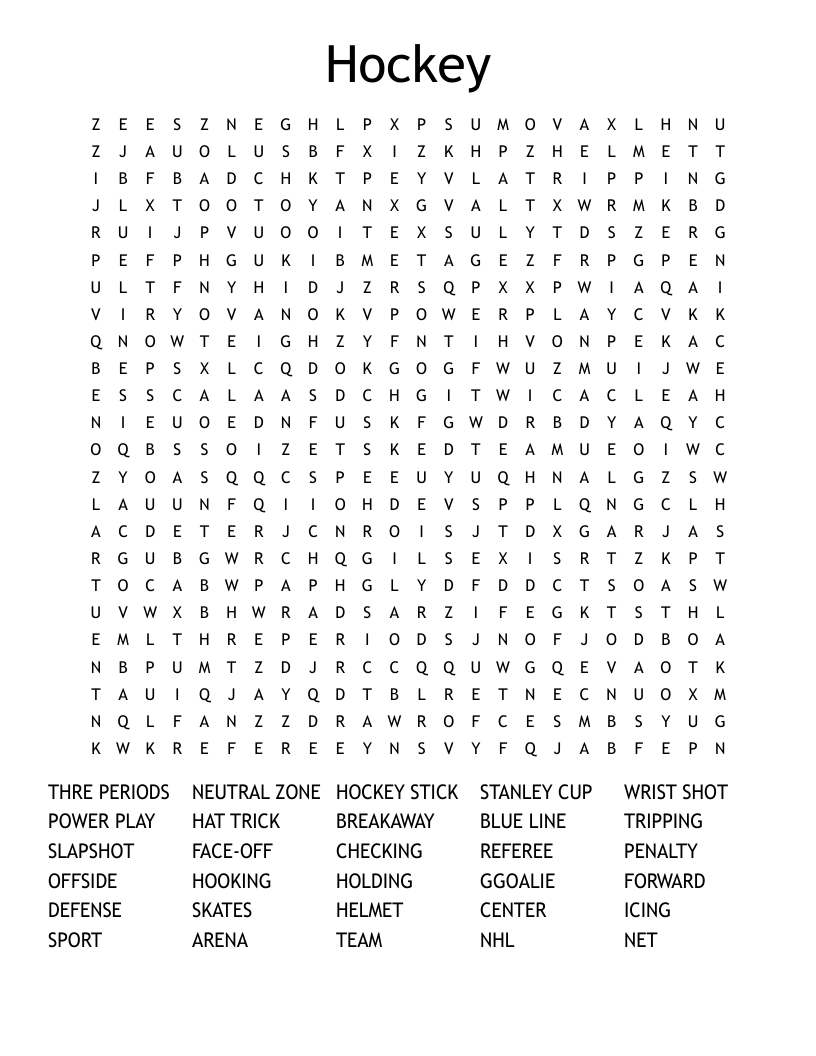Hockey Word Search