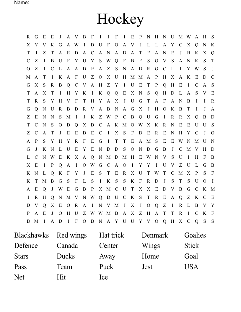 Hockey Word Search