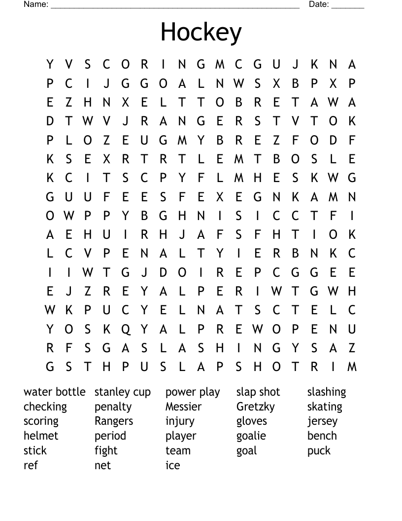 Hockey Word Search