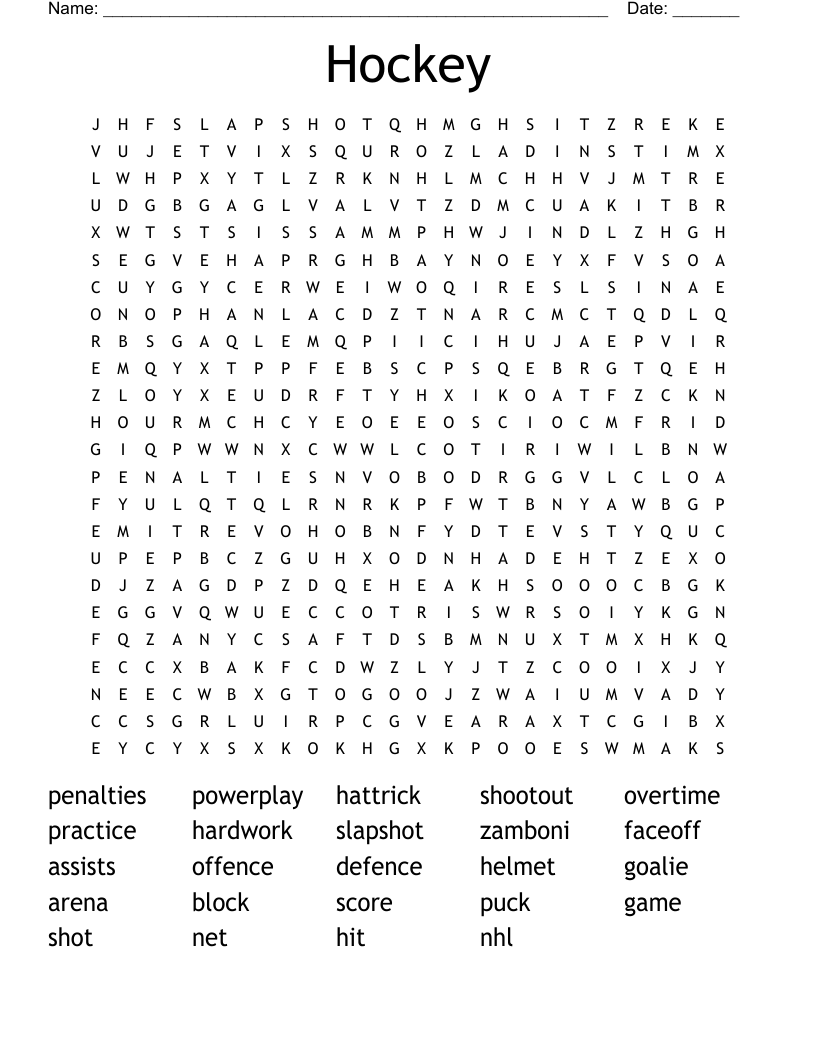 Hockey Word Search