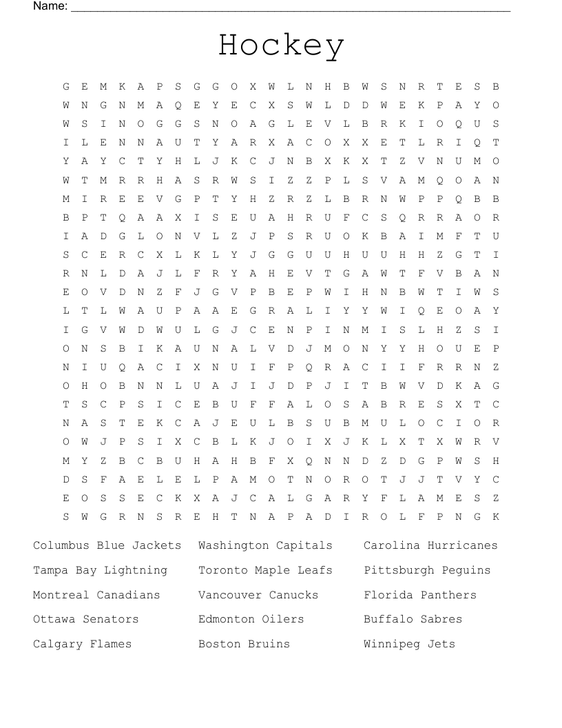 Hockey Word Search