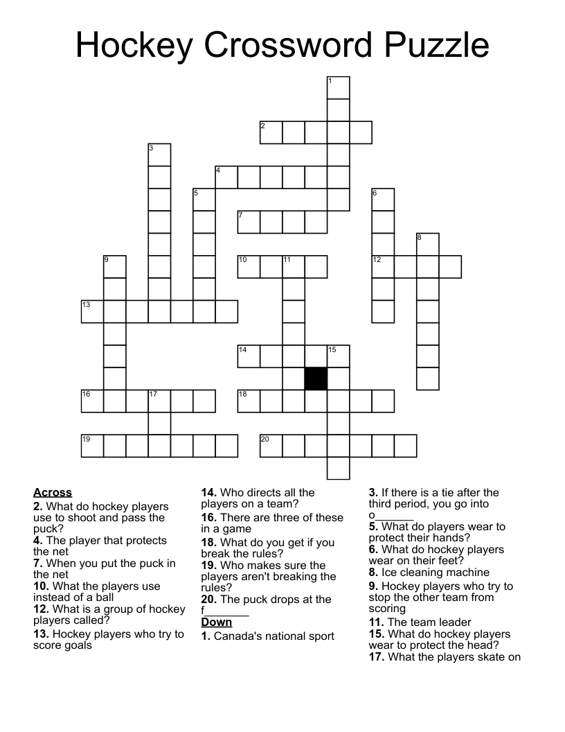 Hockey Crossword Puzzle