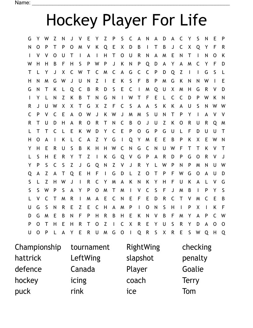 Hockey Player For Life Word Search