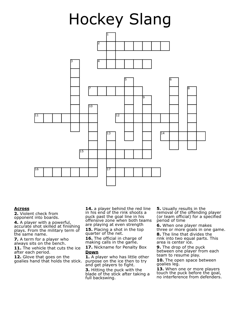 Hockey Slang Crossword