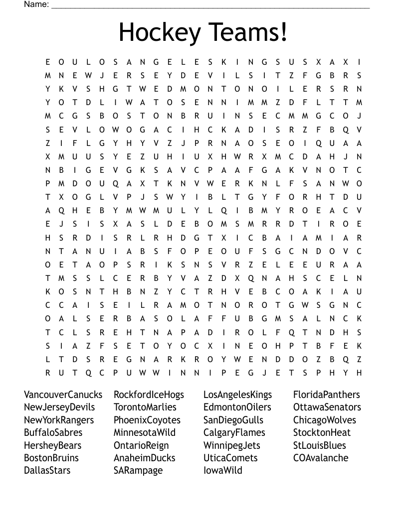 Hockey Teams! Word Search