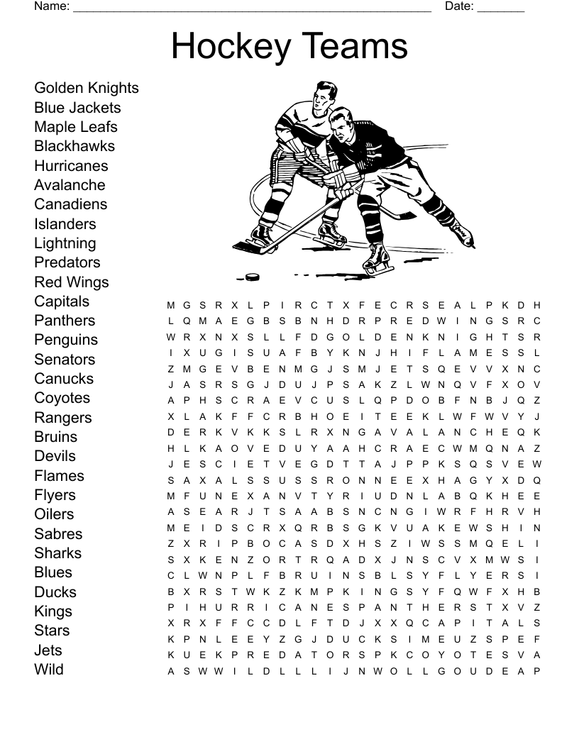 Hockey Teams Word Search