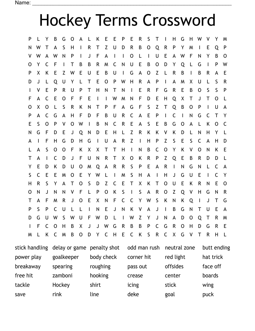 Hockey Terms Crossword Word Search