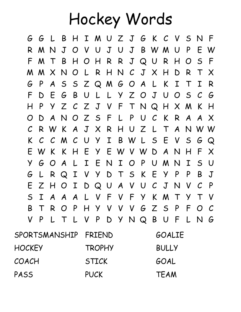 Hockey Words Word Search