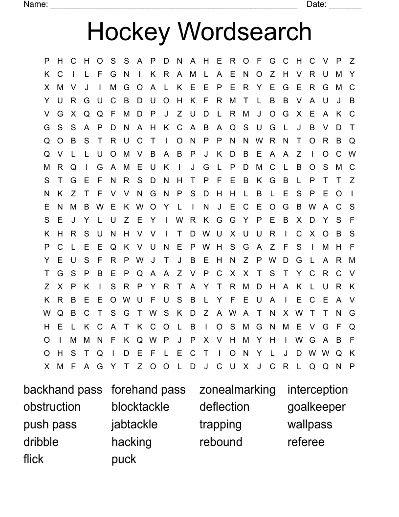 Hockey Wordsearch