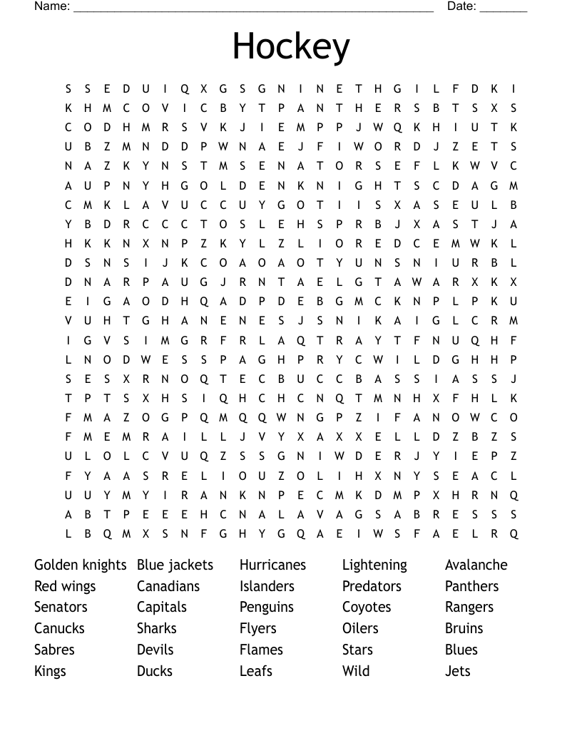 Hockey  Word Search