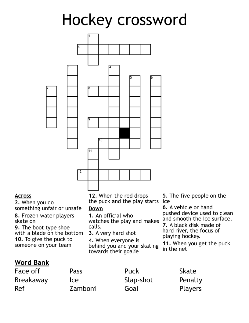 Hockey crossword