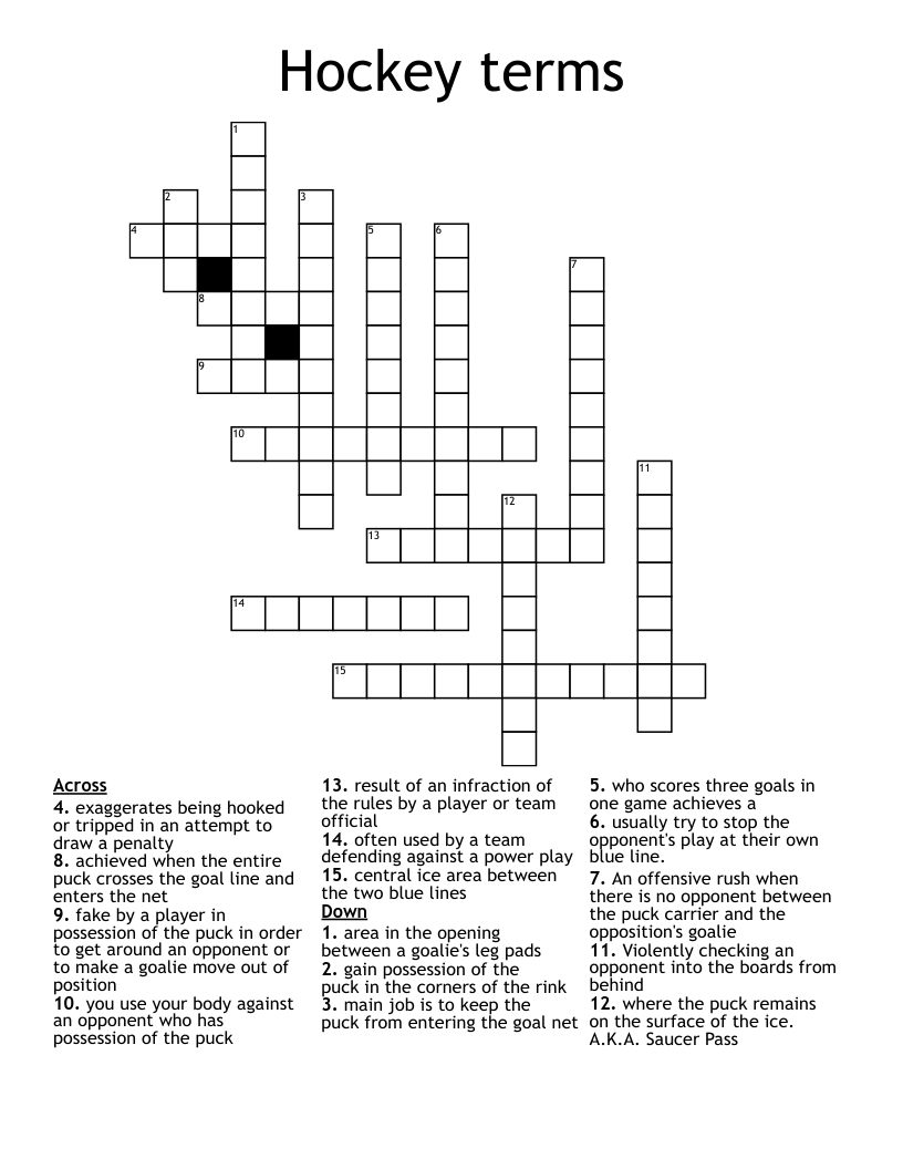 Hockey terms Crossword