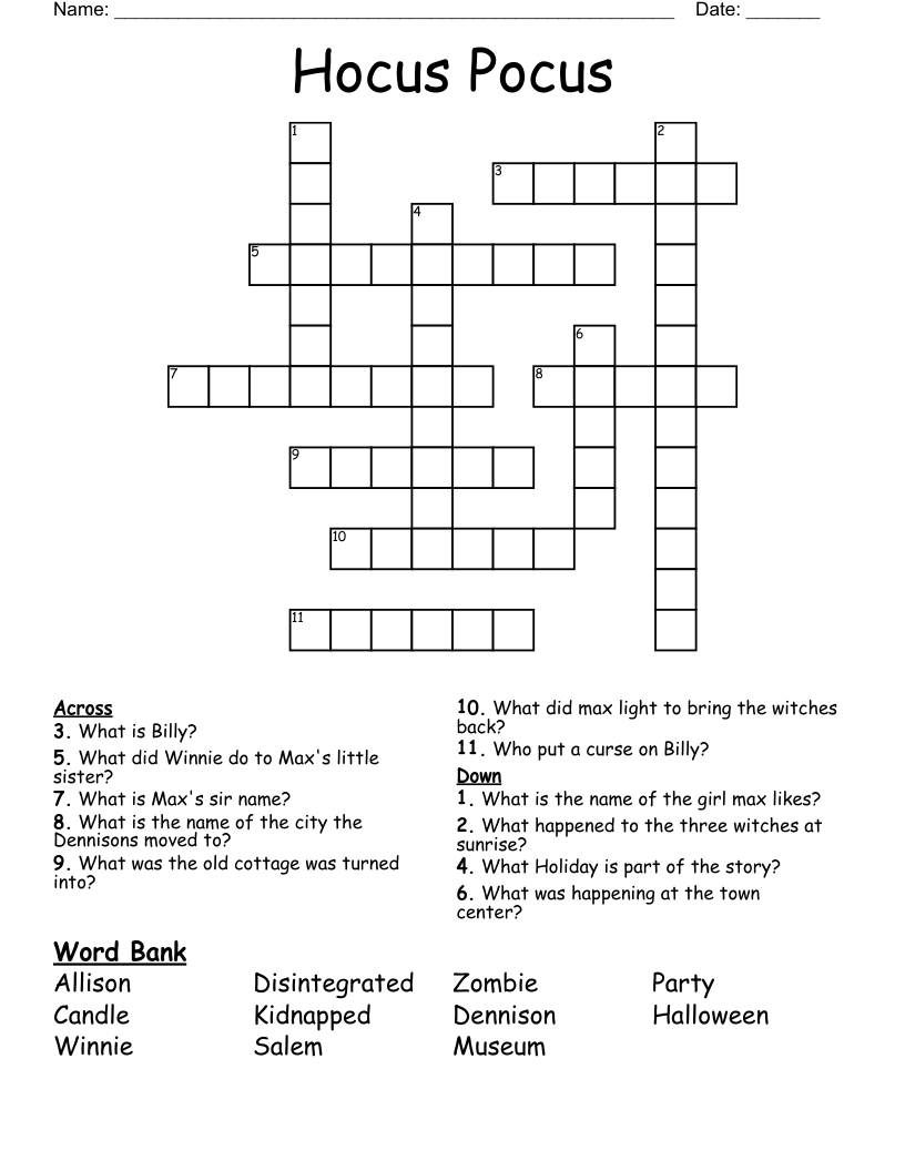 Hocus Pocus Crossword