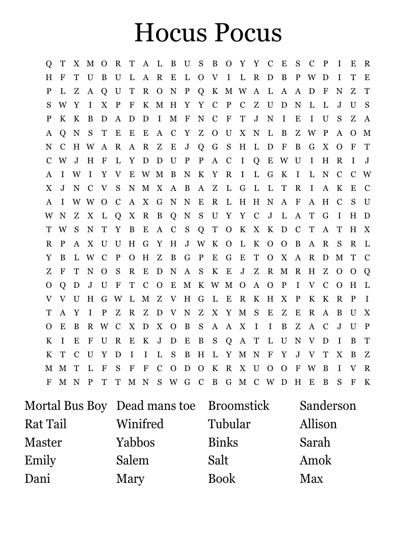 Hocus Pocus Word Search