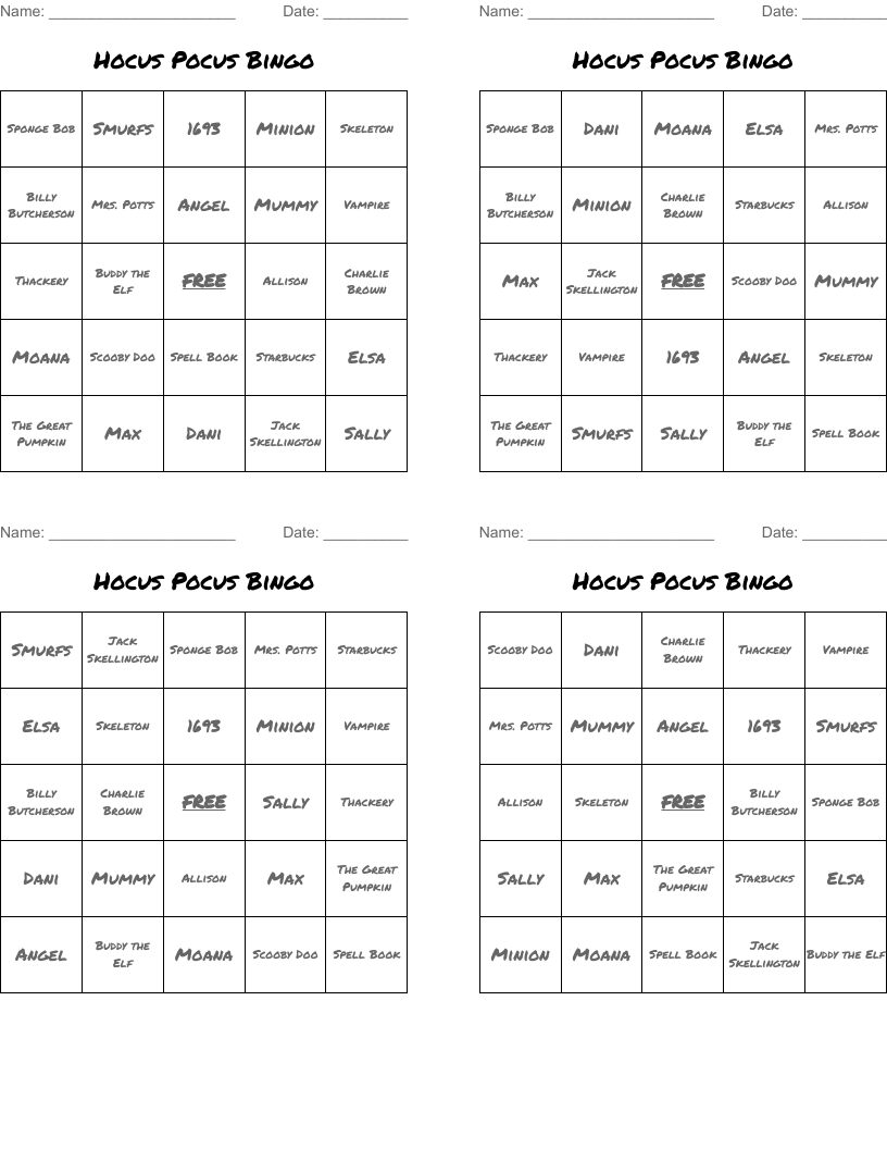 Hocus Pocus Bingo