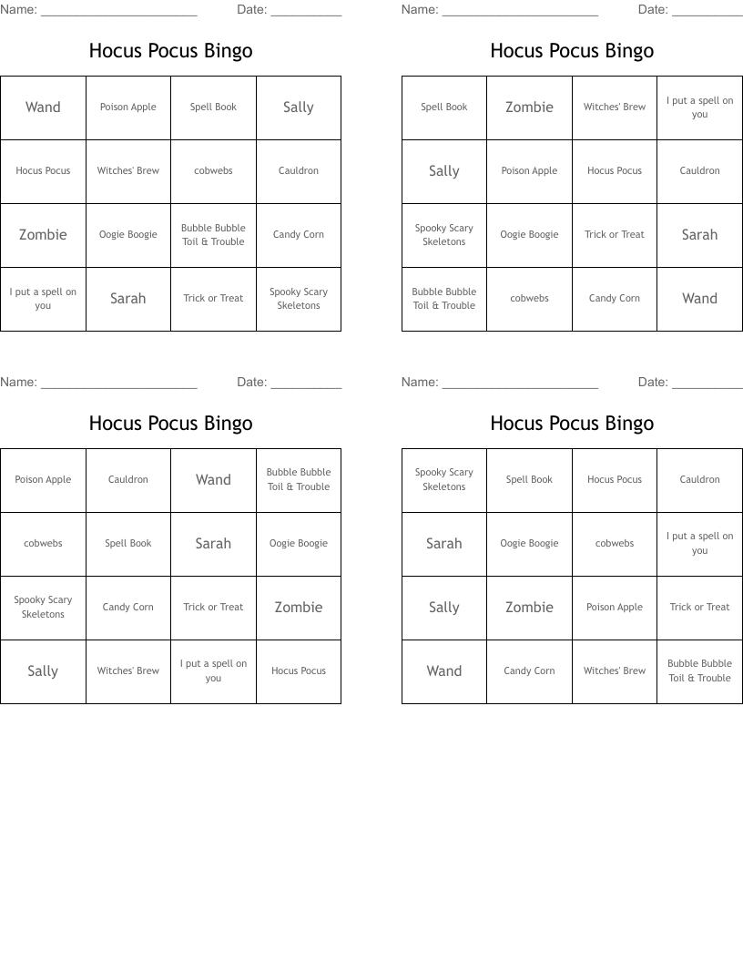 Hocus Pocus Bingo